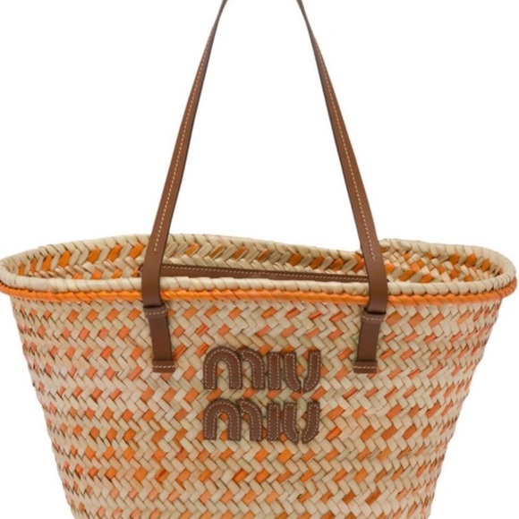 Miu Miu Handbags - Miu Miu Basket Weave Tote in Cream and Orange